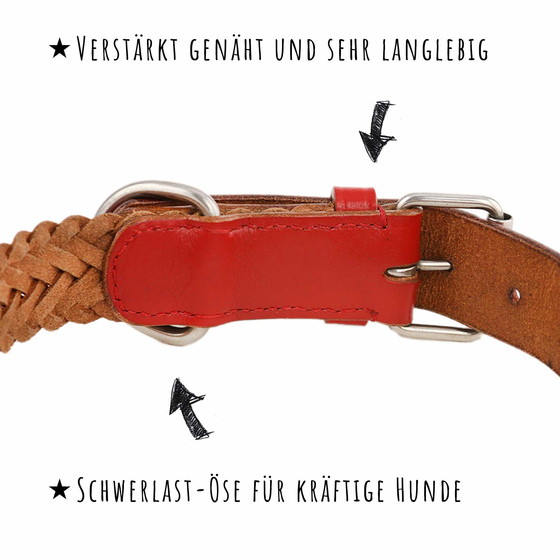 Hundehalsband aus Leder geflochten rot XS-S