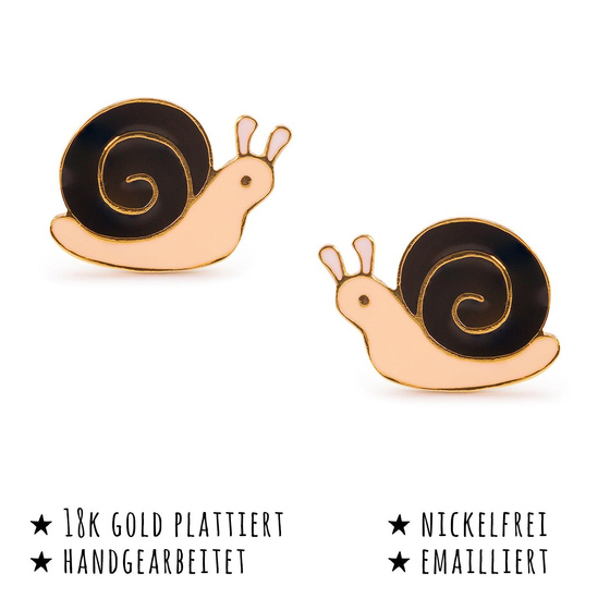 Das Bild mit Beschreibung zeigt Damen Ohrringe Schnecke Ohrstecker aus Messing Gold plattiert handbemalt