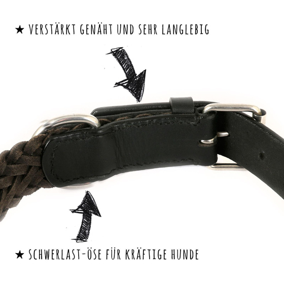 Hundehalsband aus Leder geflochten schwarz XS-S