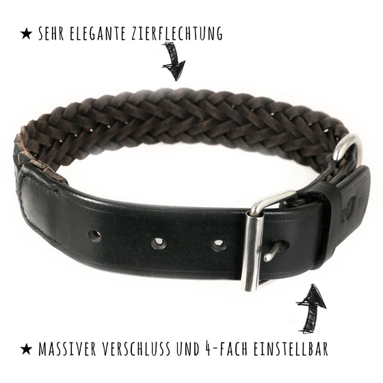 Hundehalsband aus Leder geflochten schwarz XS-S