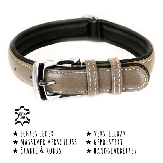 Hundehalsband aus Leder grau gepolstert M