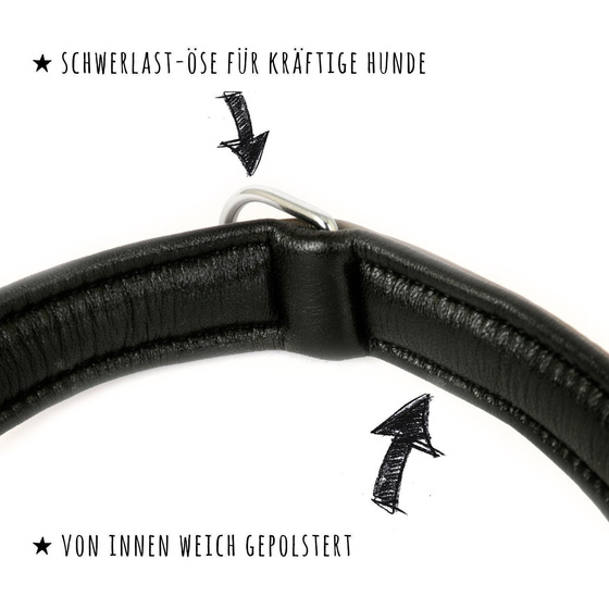 Hundehalsband aus Leder grau gepolstert M