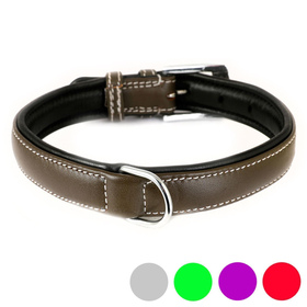 Auf dem Bild ist ein Hundehalsband aus Leder braun...