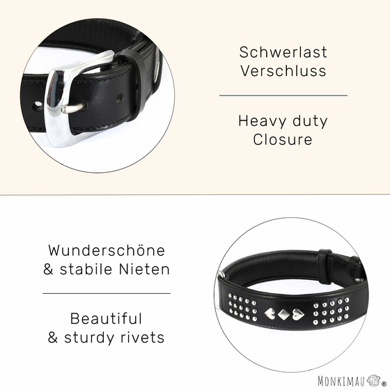 Hundehalsband aus Leder schwarz mit Nieten L