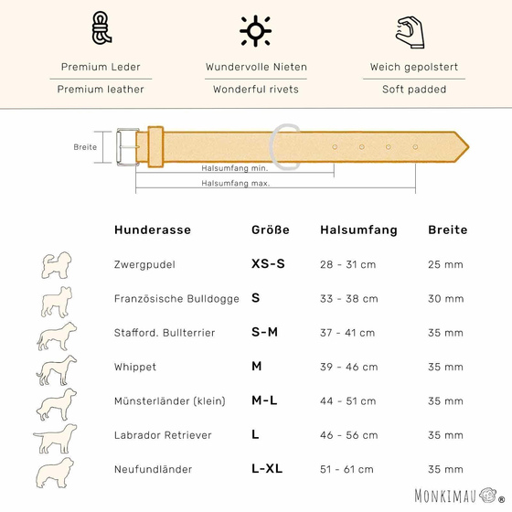 Hundehalsband aus Leder braun mit Nieten XS-S