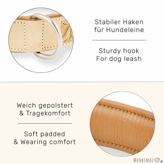 Hundehalsband aus Leder beige handgeschnitzt mit Premium-Kristallen L