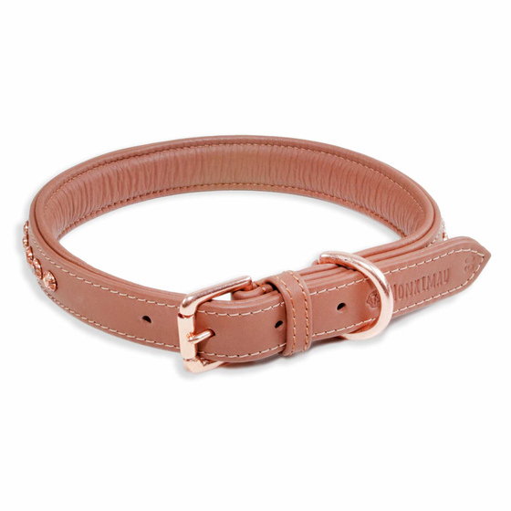 Hundehalsband aus Nappa-Leder braun gepolstert mit Kristallen L-M