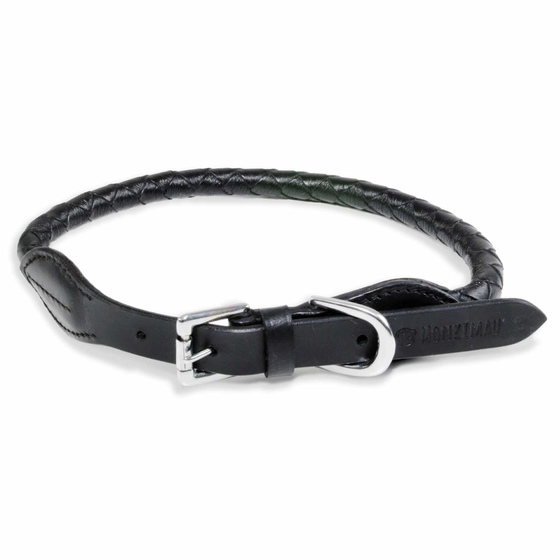 Hundehalsband aus Leder schwarz rund geflochten S-XS