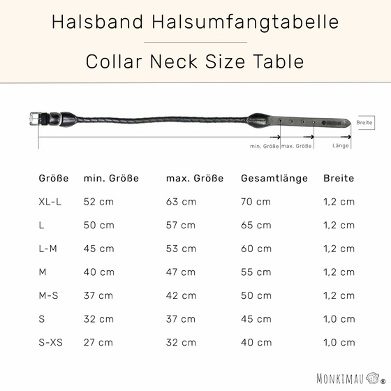 Hundehalsband aus Leder schwarz rund geflochten S-XS