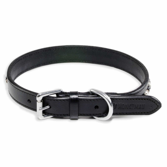 Hundehalsband aus Leder schwarz mit glitzer Kristallen M-S