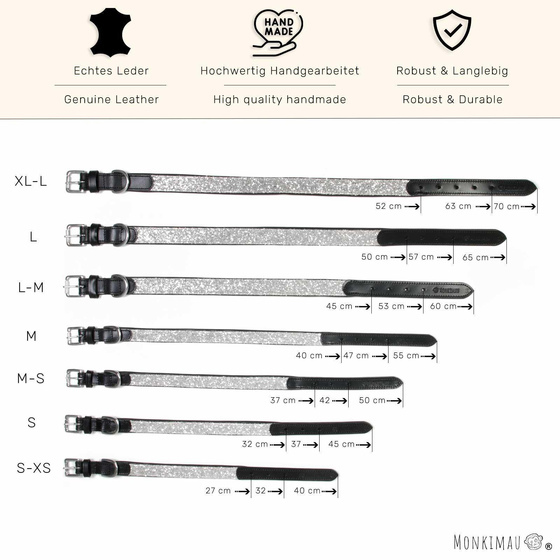 Hundehalsband aus Leder schwarz mit weien Pailletten S-XS