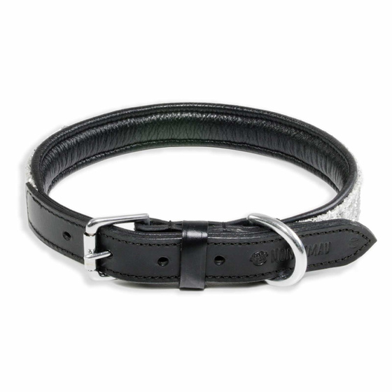 Hundehalsband aus Leder schwarz mit wei�en Pailletten M-S
