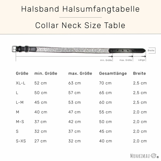 Hundehalsband aus Leder schwarz mit wei�en Pailletten M-S
