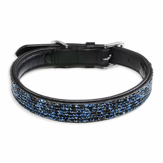 Auf dem Bild ist ein Hundehalsband als Lederhalsband f�r Hunde aus echt Leder weich gepolstert in schwarz - 20mm breit mit glitzer Pailletten verstellbar 32 bis 37cm in der Gr��e S zu sehen