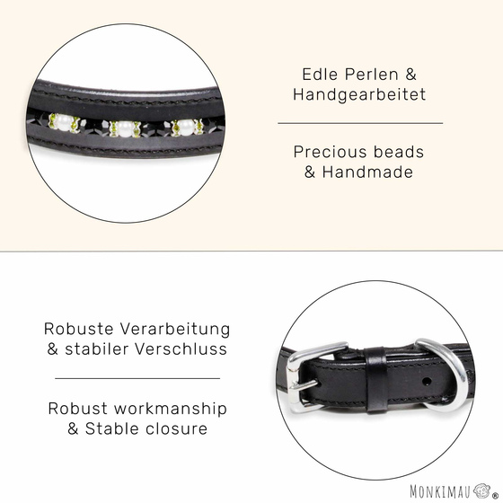 Halsband fr Hunde aus Leder schwarz mit glitzer Kristallen S-XS