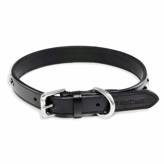 Halsband fr Hunde aus Leder schwarz mit glitzer Kristallen S