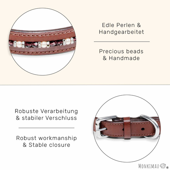 Halsband f�r Hunde aus Leder braun mit glitzer Kristallen M-S