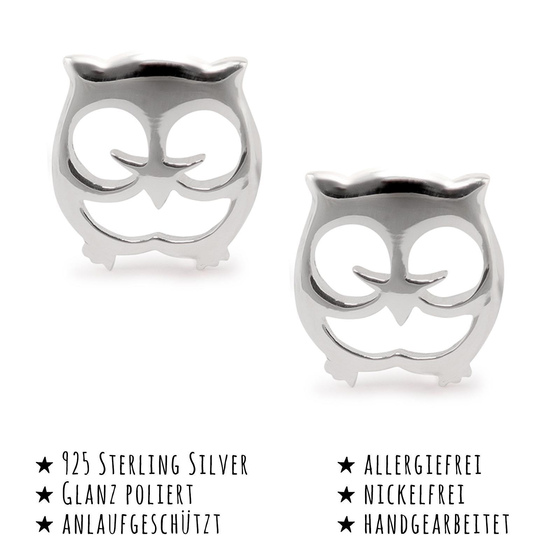 Das Bild mit Beschreibung zeigt Damen Ohrringe Eule Ohrstecker aus 925 Sterling Silver echt Silber
