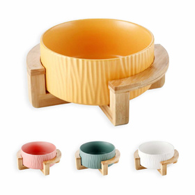 Hundenapf aus Keramik mit Bambusstnder - auch fr Katzen