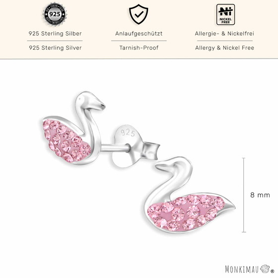 Pinker Schwan Ohrringe aus 925 Silber