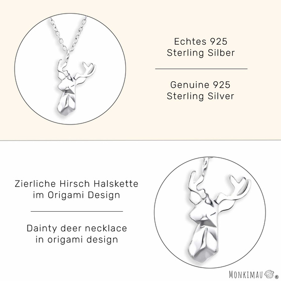Origami Hirsch Halskette aus 925 Silber