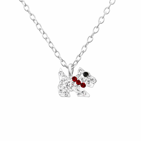 Feine Kinder-Halskette mit Hund und Kristall | 925 Sterling Silber