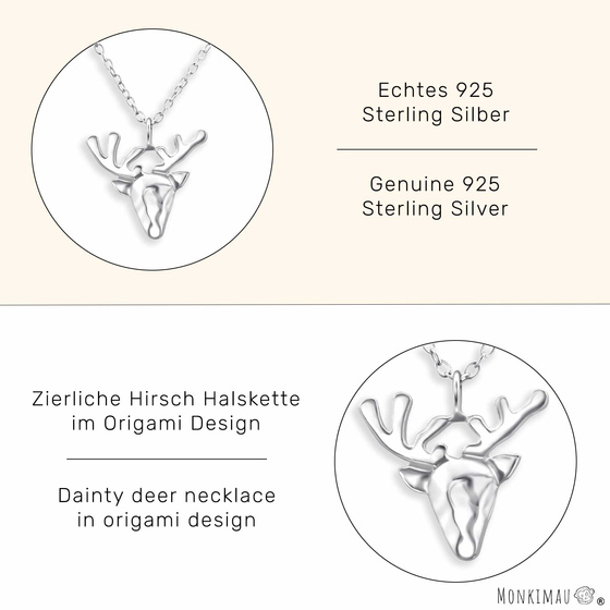 Origami Hirsch Halskette aus 925 Silber