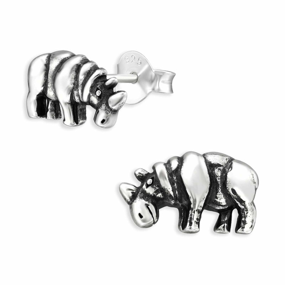 Auf dem Bild zu sehen sind Nashorn Ohrringe aus 925 Silber