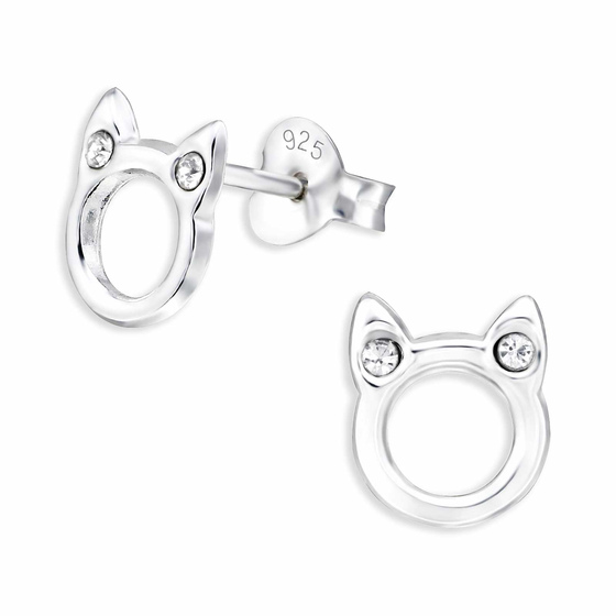 Auf dem Bild zu sehen sind Katzen Ohrringe aus 925 Silber