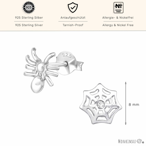 Spinne mit Spinnennetz Ohrringe aus 925 Silber