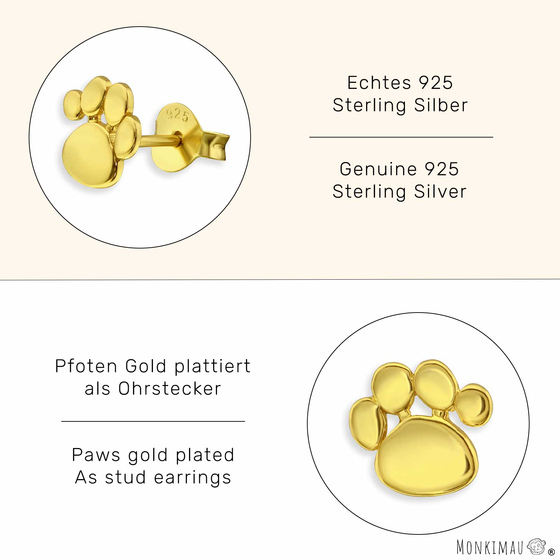 Pfoten Ohrringe aus 925 Silber Gold plattiert