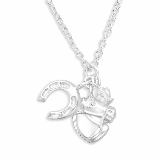 Auf dem Bild zu sehen sind Pferde und Hufeisen Halskette aus 925 Silber