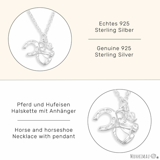 Pferde und Hufeisen Halskette aus 925 Silber