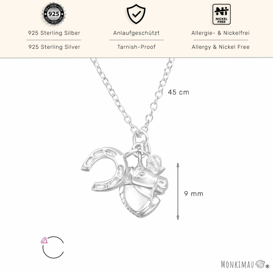 Pferde und Hufeisen Halskette aus 925 Silber