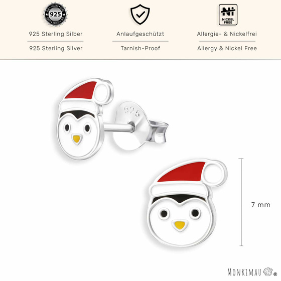 Pinguin mit Mtze Ohrringe aus 925 Silber
