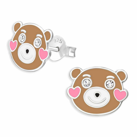 Auf dem Bild zu sehen sind Teddybär Ohrringe aus 925 Silber