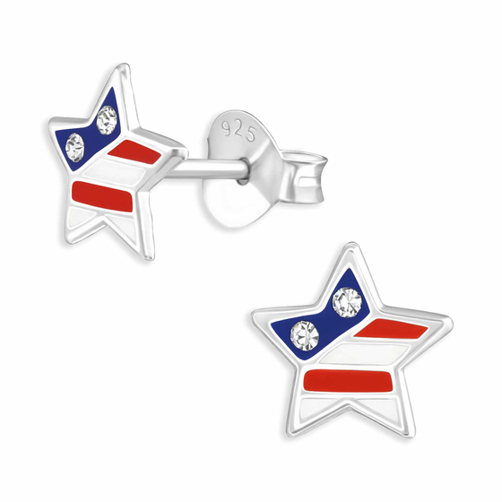 Auf dem Bild zu sehen sind USA Stern Ohrringe aus 925 Silber