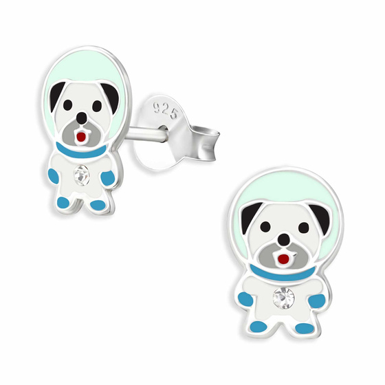 Auf dem Bild zu sehen sind Astronaut Hund Ohrringe aus 925 Silber