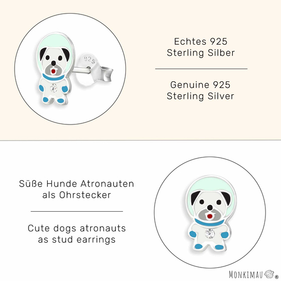 Astronaut Hund Ohrringe aus 925 Silber