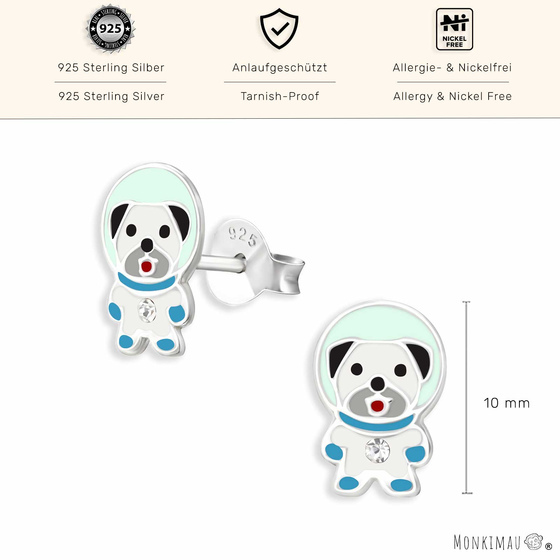 Astronaut Hund Ohrringe aus 925 Silber