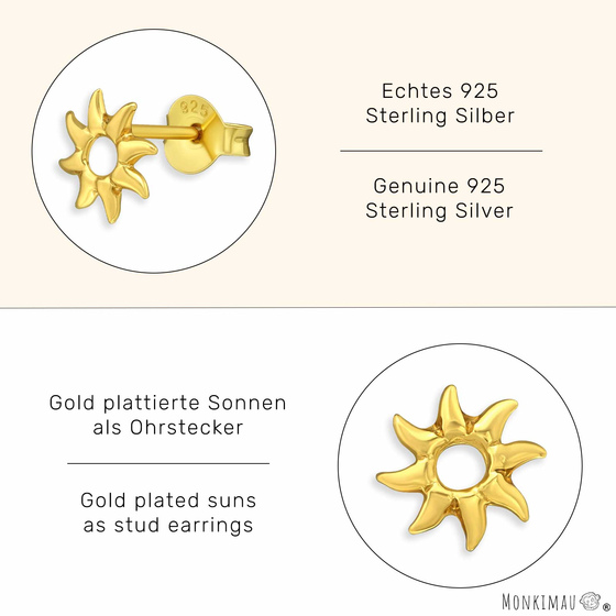 Sonnen Ohrringe aus 925 Silber Gold plattiert