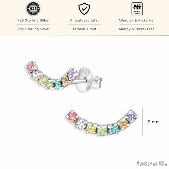 Bunte Kurven Ohrringe aus 925 Silber mit Kristallen