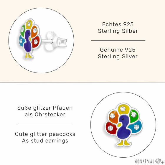 Glitzer Pfau Ohrringe aus 925 Silber