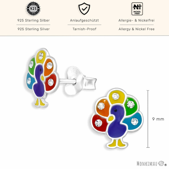 Glitzer Pfau Ohrringe aus 925 Silber