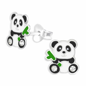 Auf dem Bild zu sehen sind Panda Ohrringe aus 925 Silber