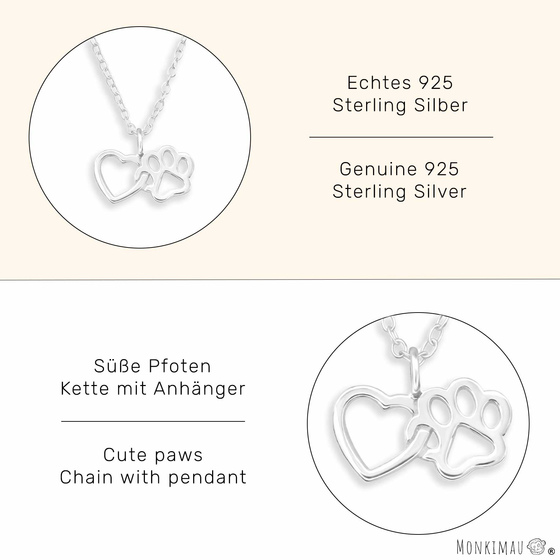 Herz und Pfoten Halskette aus 925 Silber