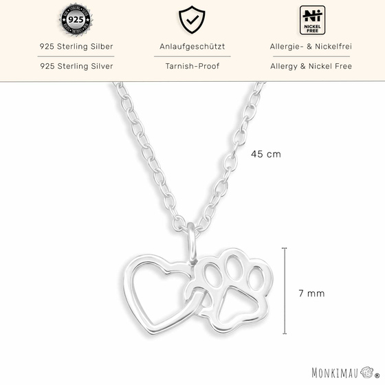 Herz und Pfoten Halskette aus 925 Silber