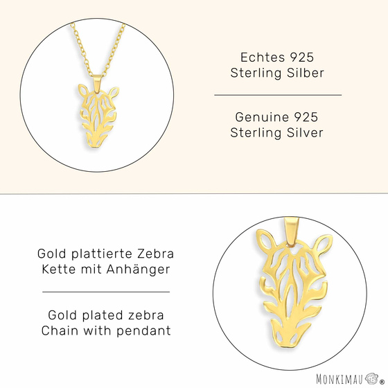 Zebra Halskette aus 925 Silber Gold plattiert