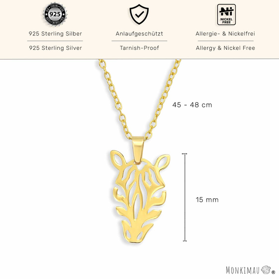 Zebra Halskette aus 925 Silber Gold plattiert