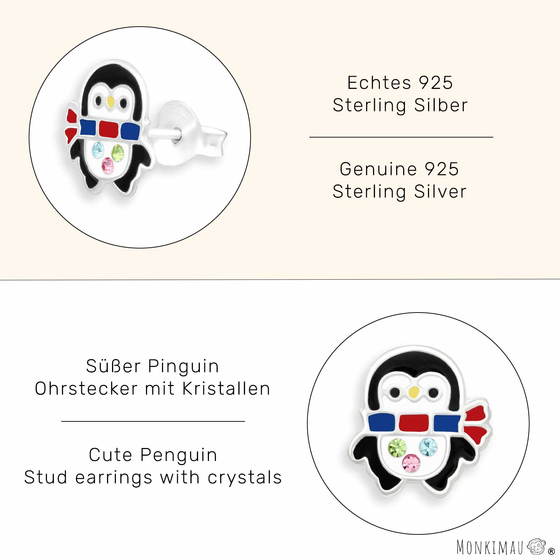 Pinguin mit Schal Ohrringe aus 925 Silber